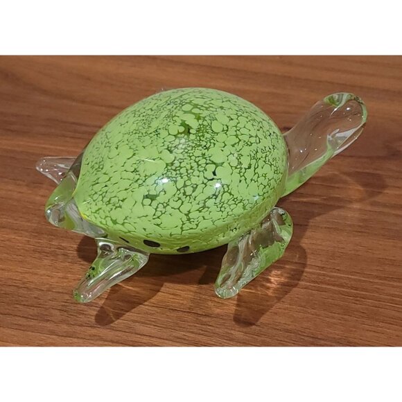 Crystal Glass Turtle Figurine Paperweight With Green Shell & Clear Flippers 7" - Picture 3 of 9